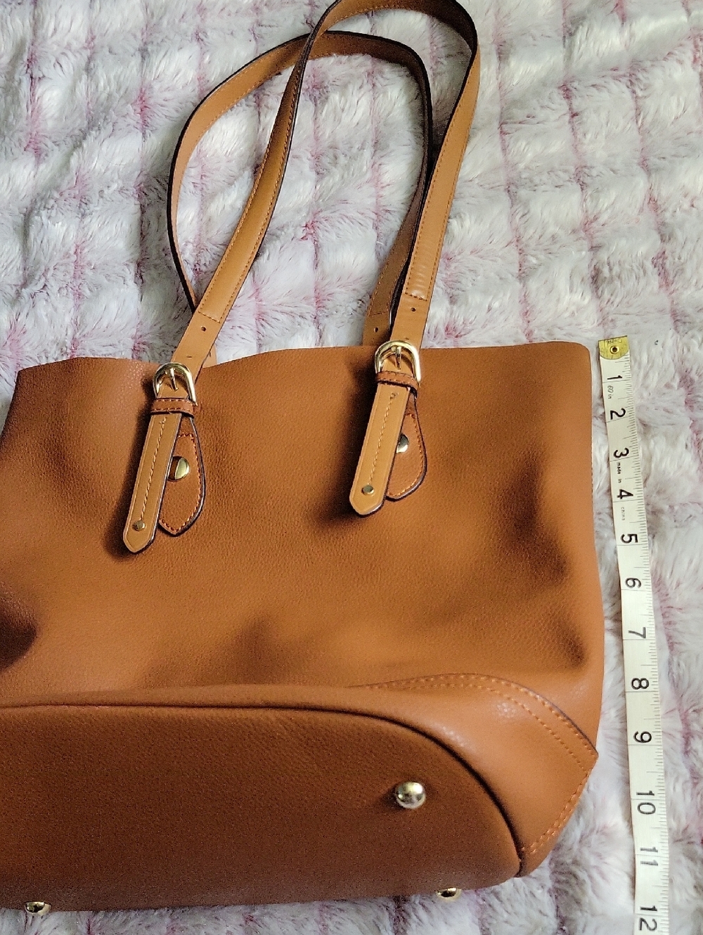 Genuine Leather Tote Bag w/Removable Snap-In Pouch 2-in-1 Minimalist Work Bag - Picture 6 of 17